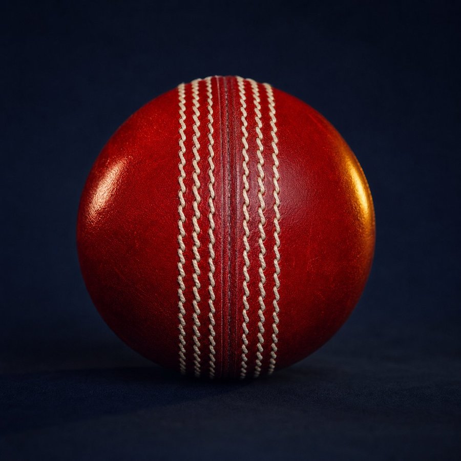 Hand-stitched red leather cricket ball